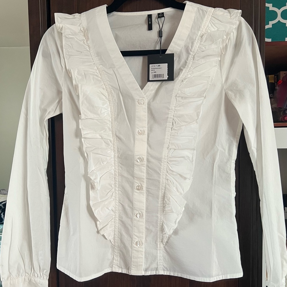 Joe’s COTTON RUFFLED BUTTON-DOWN TOP
